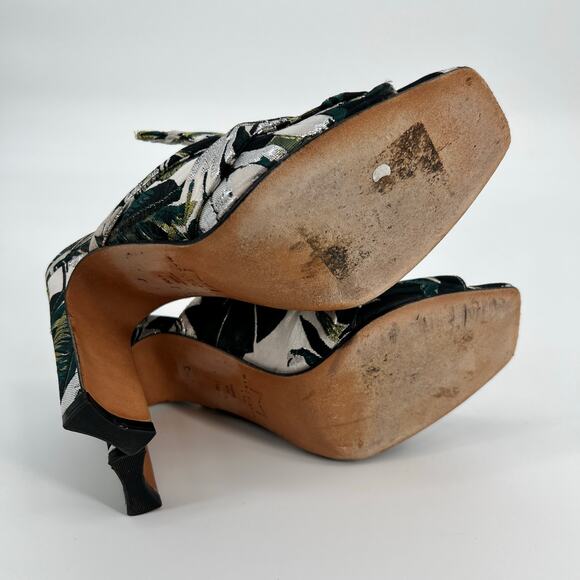 Marc Fisher Hogan Slide Womens 7.5M Tropical Print Ruched Open Toe Heels Green - Picture 7 of 11